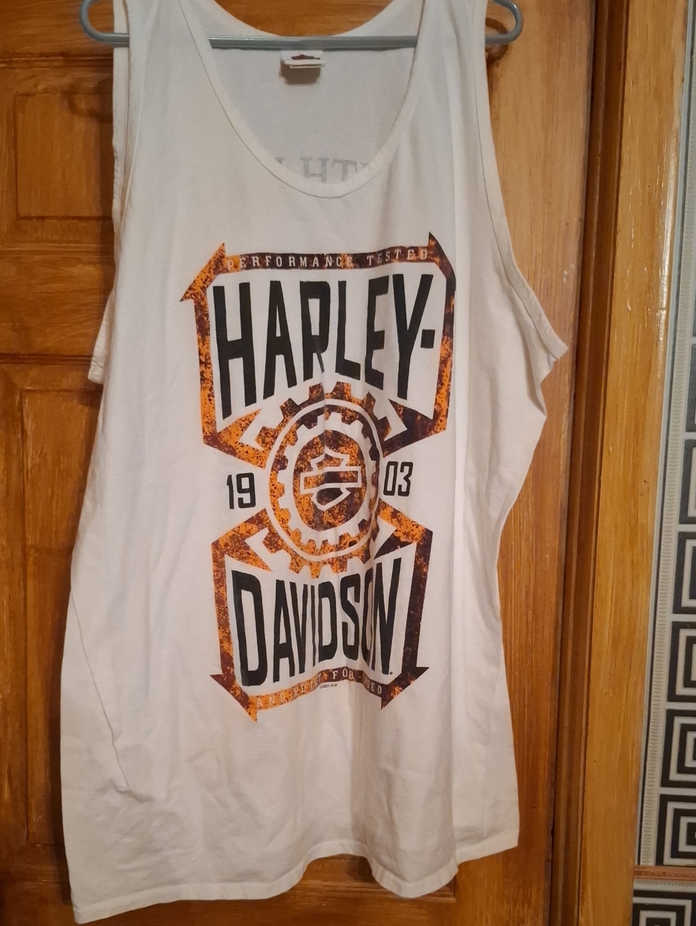 Harley-Davidson White Tank with Orange and Black Graphic